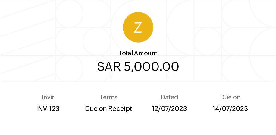 Illustration of a sample invoice with essential details like amount, invoice date, due date etc.  